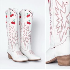 Pink Lily White Cherry Embroidered Western Boots